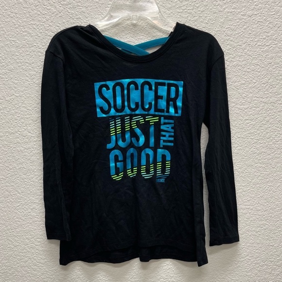 Justice Other - JUSTICE Soccer SHIRT Girls Youth Sz 7 BLACK Blue Just That Good Athletic.